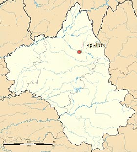 Эспальон (Espalion) на карте департамента Авейрон (Окситания)