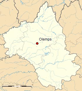 Олан (Olemps) на карте департамента Авейрон (Окситания)