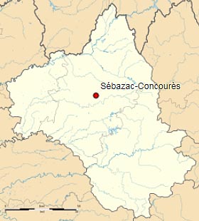 Себазак-Конкурес (Sébazac-Concourès) на карте департамента Авейрон (Окситания)