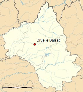 Дрюэль Бальзак (Druelle Balsac) на карте департамента Авейрон (Окситания)