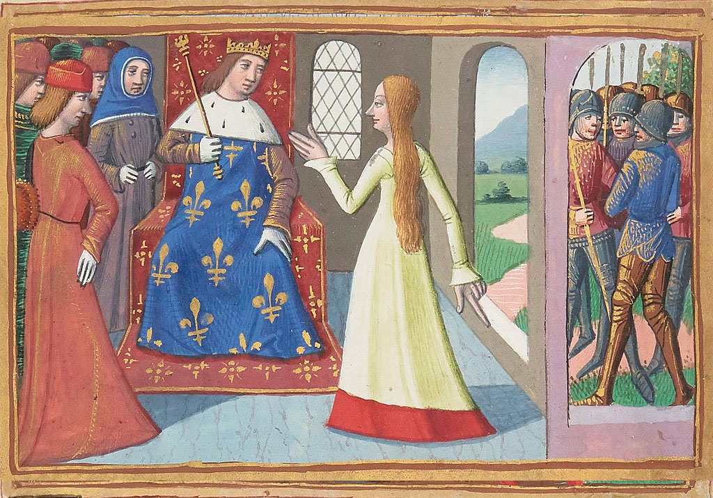 Жанна д'Арк убеждает Карла VII и его совет продолжить осаду Труа (миниатюра, Париж, 1484 г.)