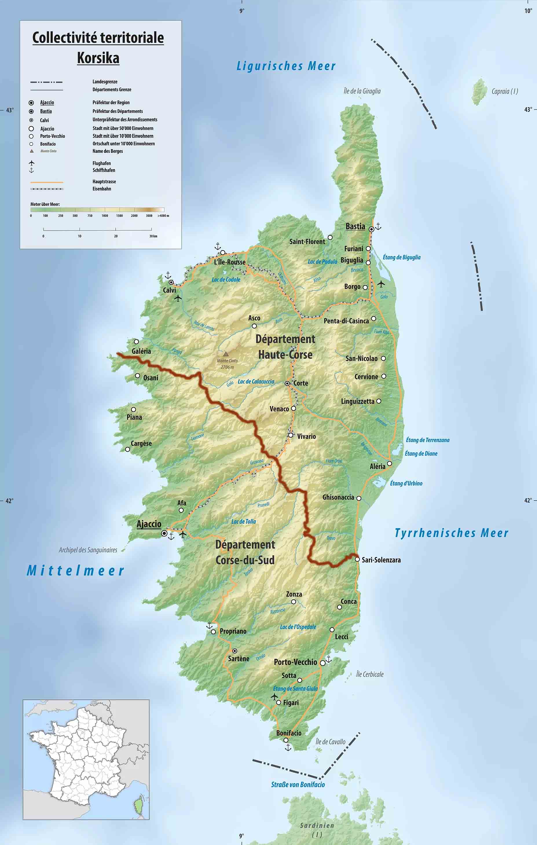 Департаменты Корсики (Corse) на карте