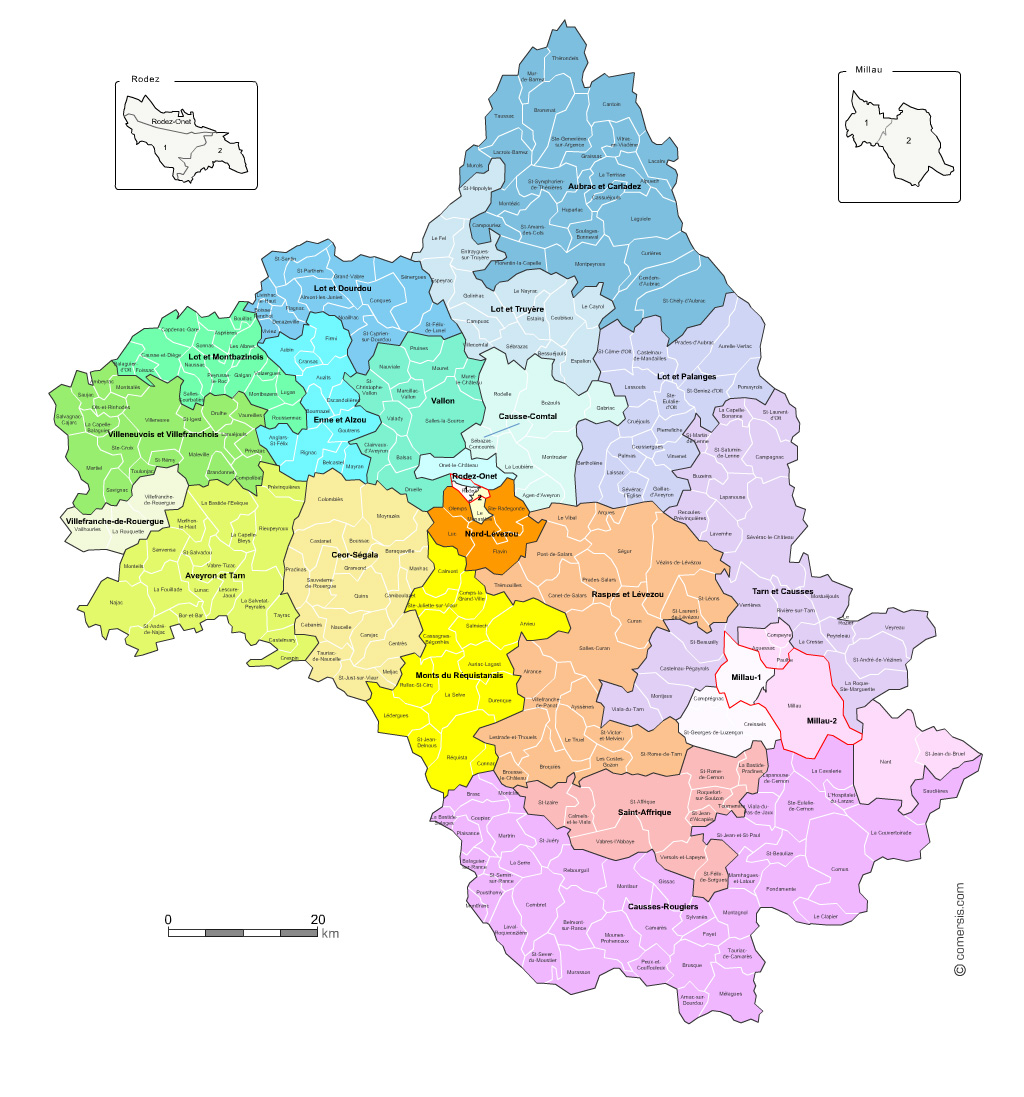 Административная карта департамента Авейрон