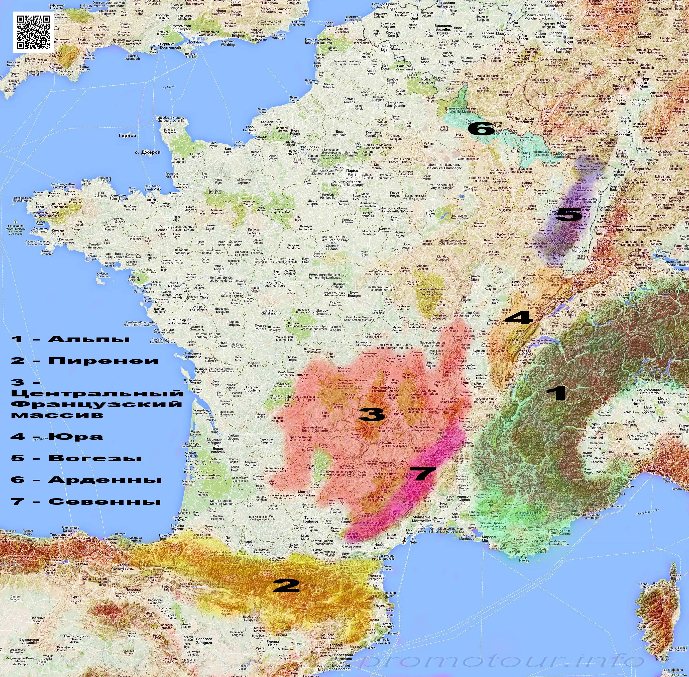 Карта гор Франции