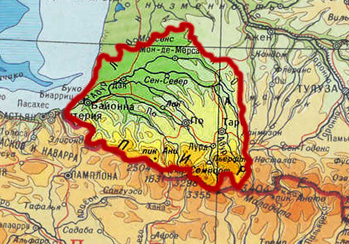Бассейн реки Адур на карте